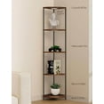 thumbnail image 6 of Corner Shelf with RGBCW LED Light, 64.5” Tall Floor Lamp Narrow Bookshelf Organizer, Standing Shelves with Metal Pole, Display Storage Rack for Wall Corner, Living Room, Bedroom, Office Décor, Brown, 6 of 9