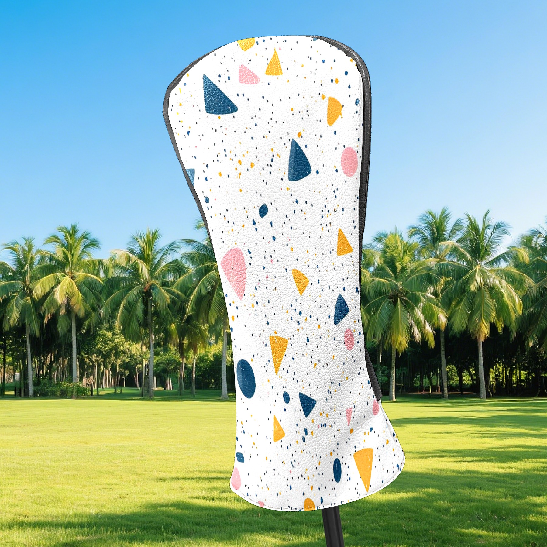 Golf Club Covers, Colorful Dots Geometry Premium PU Leather Driver Hybrid Putter Head Covers with Velvet Lining, Waterproof Golf Gifts for Men Women