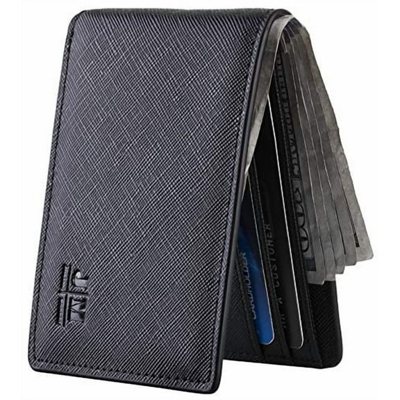 Gostwo Mens Slim Minimalist Front Pocket Wallet Genuine Leather ID Window Card Case RFID Blocking (Black Cros)