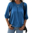 thumbnail image 2 of Women Casual 3/4 Sleeve Solid Color Loose T-shirt Crew Neck Tops, 2 of 4