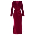 thumbnail image 6 of V Neck Velvet Dresses for Women - Long Sleeve Bodycon High Slit Mermaid Formal Gowns Wedding Guest Dresses, 6 of 7