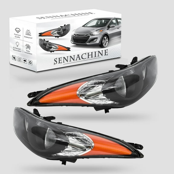 Sennachine Headlights Assembly For 2011 2012 2013 Hyundai Elantra Halogen Headlamps LH&RH