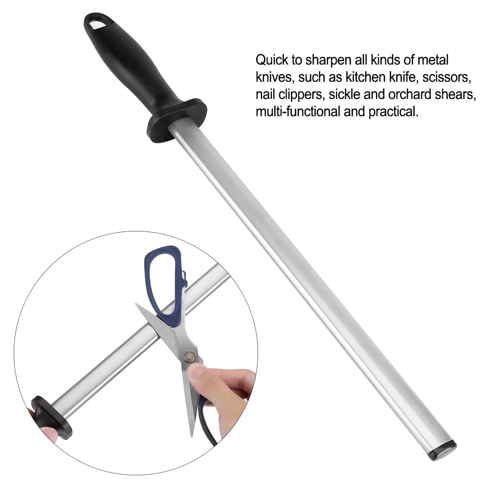 Nieyigj 600 Grit 12 Inch Portable Kitchen Knife Sharpening Rod Oval Diamond Sharpener Stick with Non-Slip Plastic Handle Black Silver