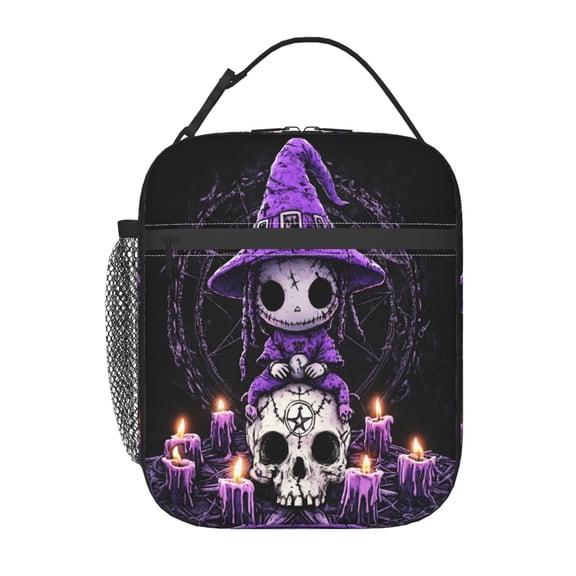 Halloween Skull Witch Lunch Bag for Office Women – Stylish Thermal Insulated Tote with Shoulder Strap, Lightweight for Work or Travel