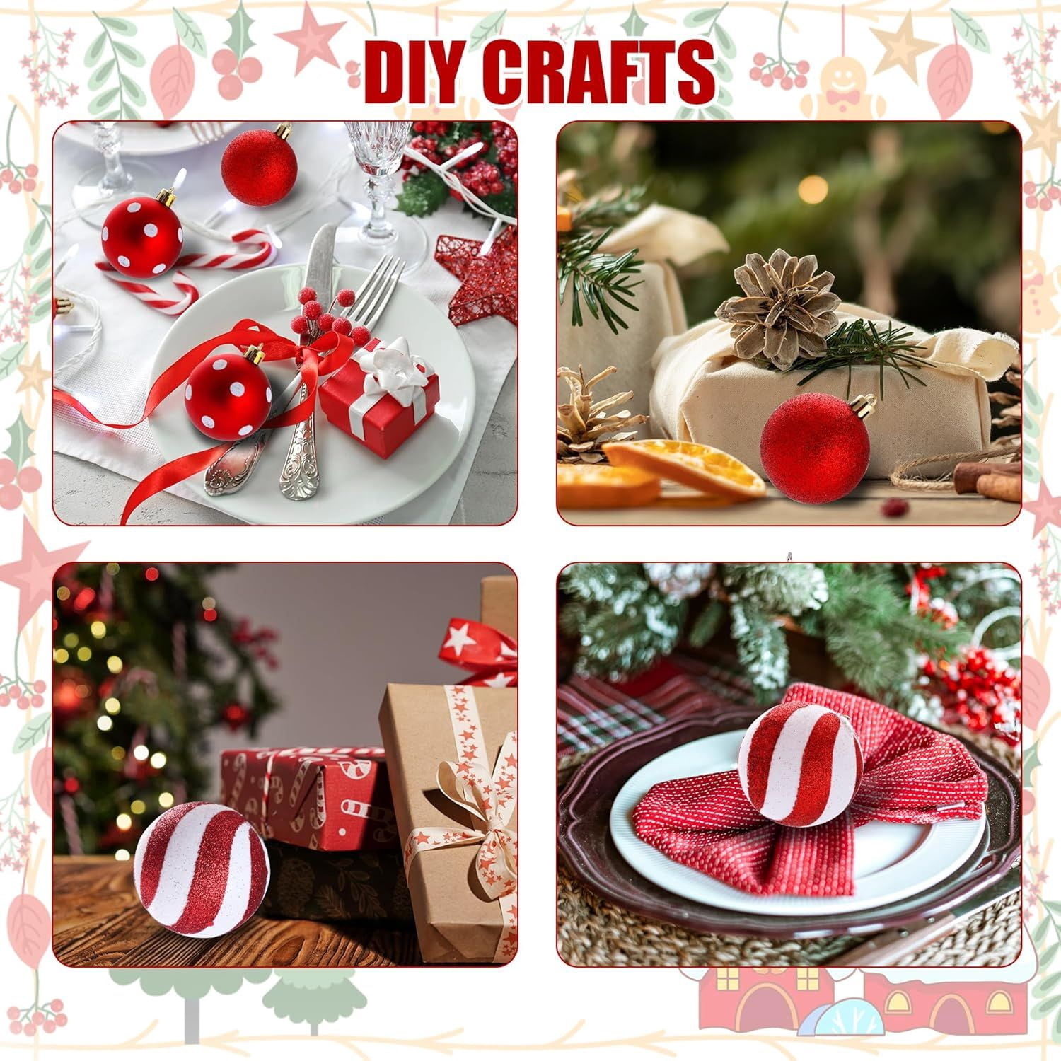 2Pcs Peppermint Candy Ornaments, Candy Cane Balls, Red & White Hanging Stripes - Christmas Tree Ornaments for Xmas Party & Indoor/Outdoor Holiday Home Decorations