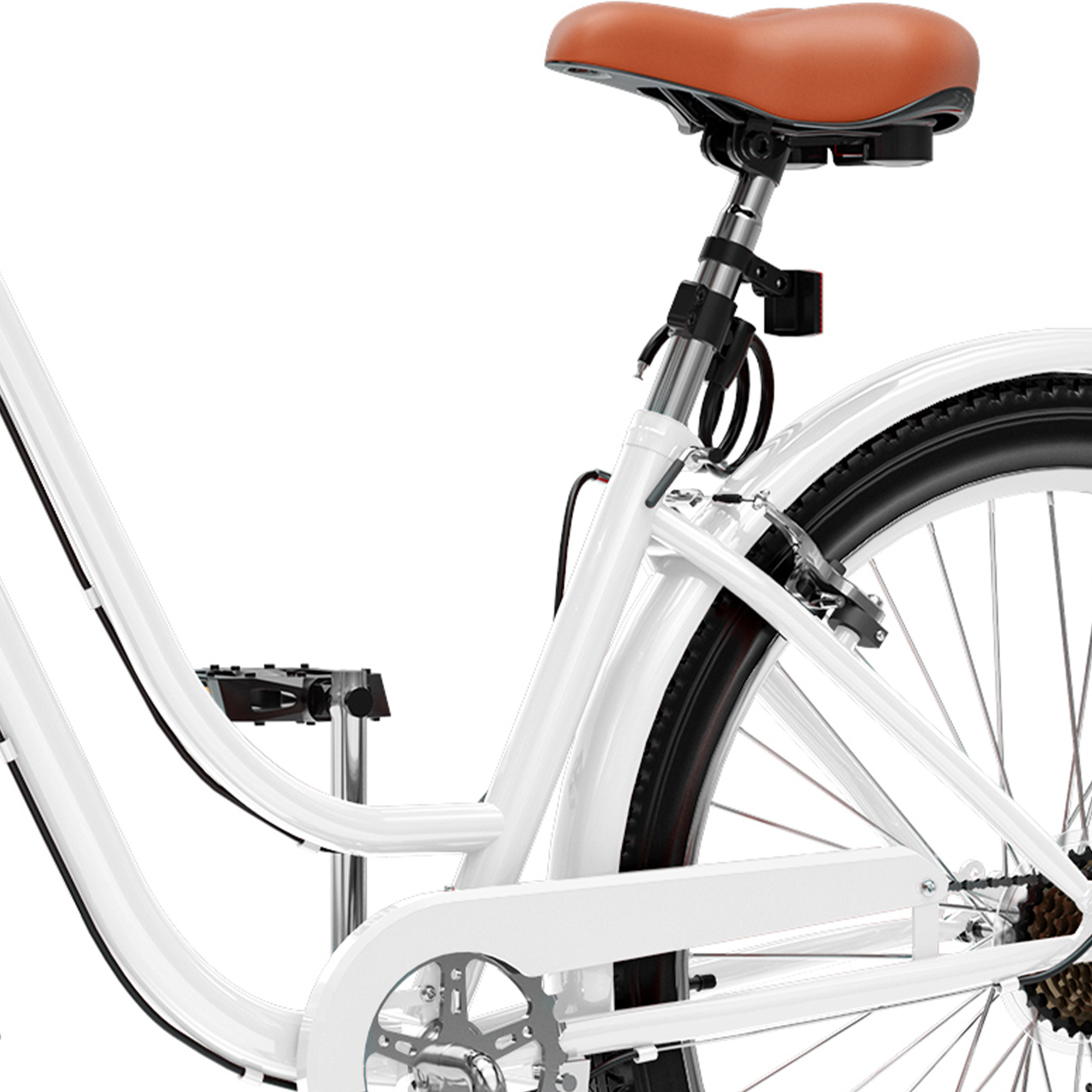 Uforic 24 Inch Beach Cruiser Bike, 7 Speed Commute Bike, Step-Through Bicycle for Adult Women & Men, Steel Frame Cruiser Bike, White