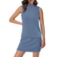 thumbnail image 2 of 2 Piece Skirt Sets for Women Summer Beach Vacation Outfits Mock Neck Tops Tennis Skirt Lounge Sets Gray Blue XL, 2 of 9