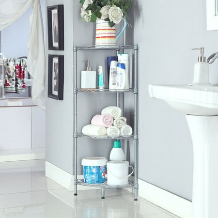 

Kepooman 4-Tier Storage Shelves Fan-shaped Carbon Steel Metal Assembly Silver Gray
