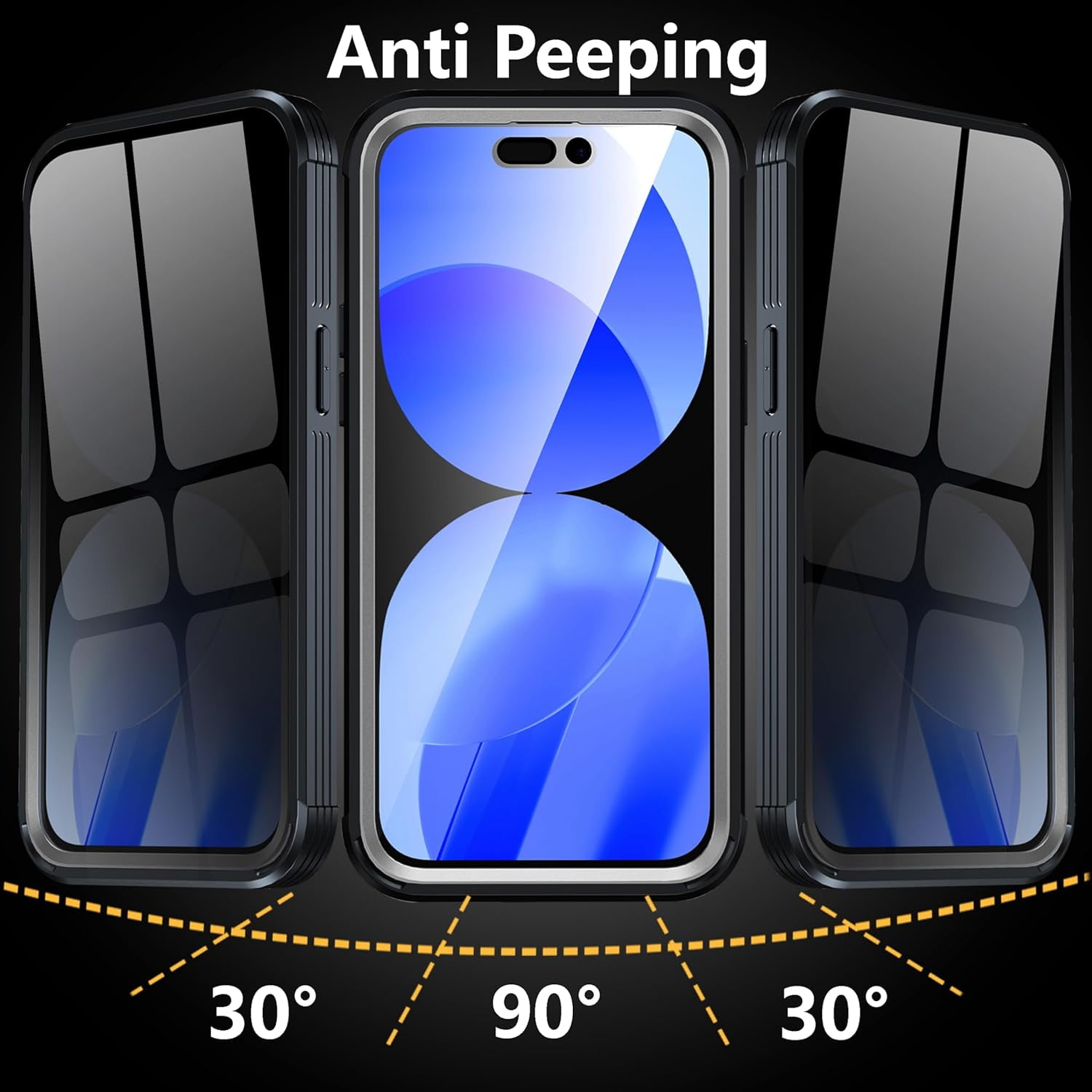 TIESZEN for iPhone 15 Pro Case, Compatible with MagSafe, Built-in Privacy Screen Protector and Camera Protection, Anti Spy Full Body Dustproof Shockproof Hard Phone Case 6.1, Dark Blue