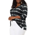 thumbnail image 2 of Women's Plus Size T-shirt Tye Dye Side Slit 3/4 Sleeve Stripe Top Black 4X, 2 of 7