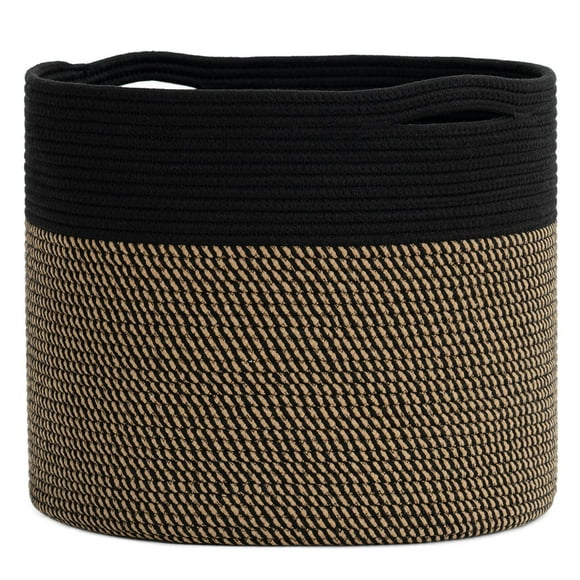 Goodpick Woven Rope Storage Basket, Blanket Basket for Towel, Shoe, Clothes, Large Toy Decorative Basket for Playroom, Living Room, Nursery, Toy Bin, Black