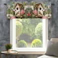thumbnail image 4 of Spring Birds Leaves Valances for Windows Birdhouse Pink Flowers Rod Pocket Curtain Valance Window Treatment Short Curtains for Kitchen Living Room, 42"x12", 4 of 9