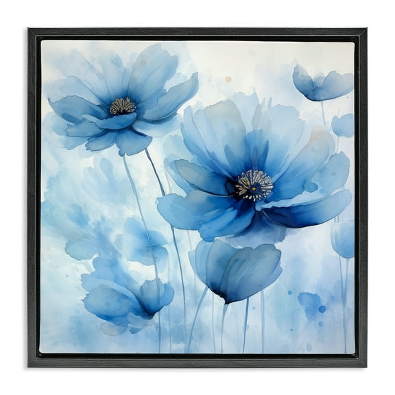 Stupell Industries Mystical Blue Poppies Plants & Flowers Painting Black Floater Framed Canvas Art Print Wall Art, 18 x 18