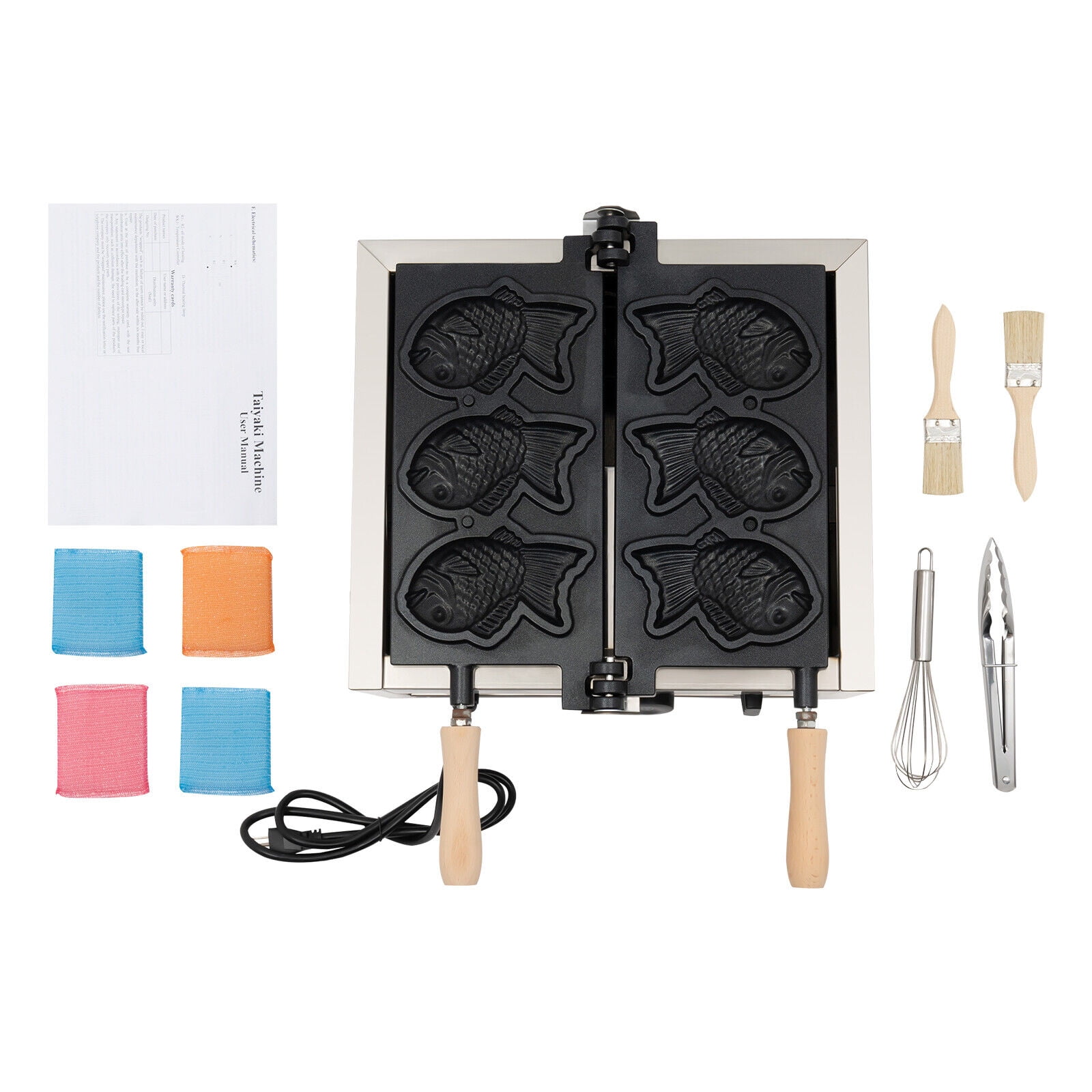 Miumaeov Commercial Taiyaki Maker 3 Well  Non-stick Electric Waffle Making Machine Kitchen Food Cooking Baker