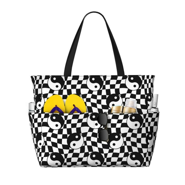 Fotbe Ying Yang Checkered Bolsa de Viaje para Playa - Resistente al Agua, Bolsa Tote de Gran Capacidad y Ligera con 7 Bolsillos para Mujeres y Hombres