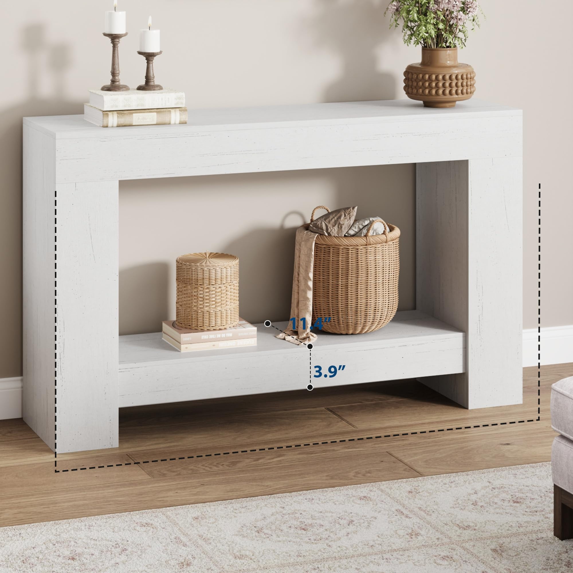 Farmhouse Console Table with Storage, 47 Inch Wide 2-Tier Sofa Table, Entryway Table for Living Room, Hallway, or Foyer