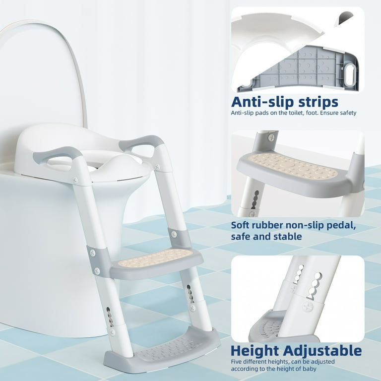 KORIMEFA Baby Potty Training Seat Potty Toilet Seat Foldable Toddler Toilet Potty Chair Toilet Trainer Seat with Anti Slip Pads Ladder for Boys