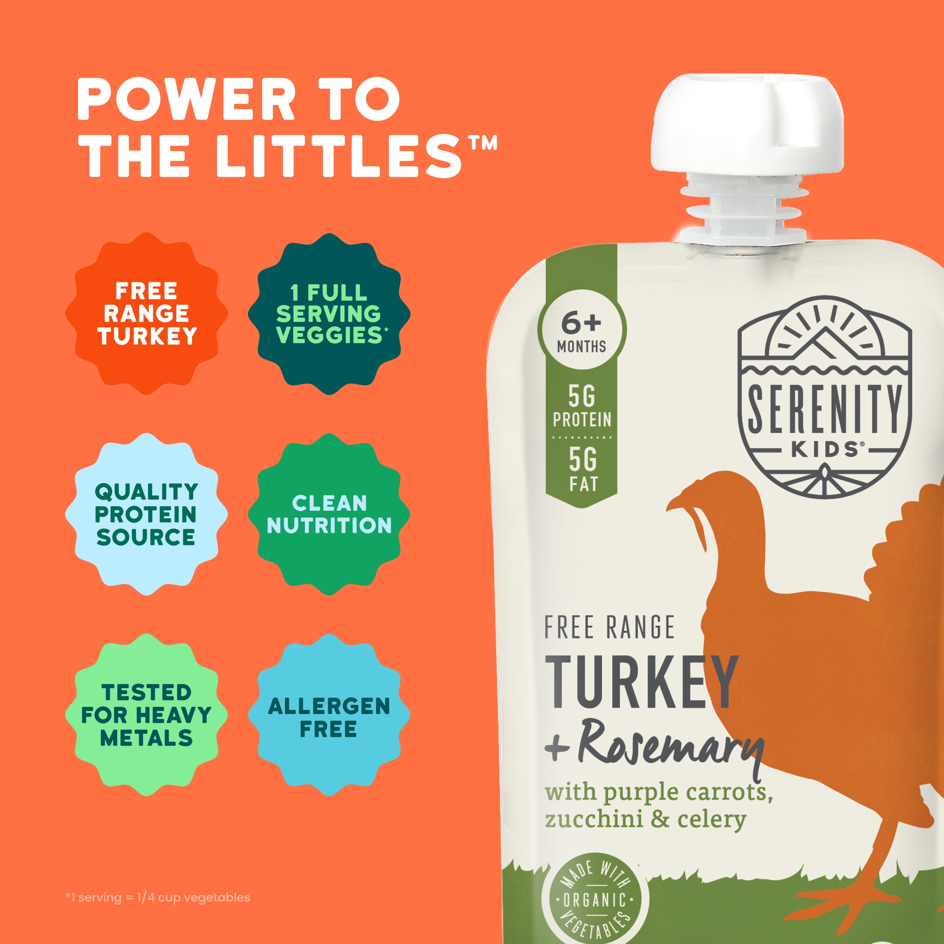 (12 pack) Serenity Kids Stage 2 Baby Food Pouch, Free Range Turkey & Organic Vegetables with Rosemary, 3.5oz