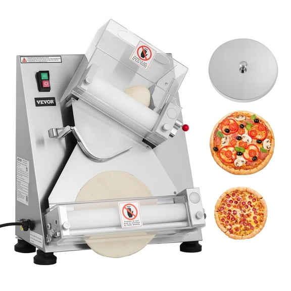 VEVOR Pizza Dough Roller Sheeter, 3-14 Inch Automatic Stainless Steel Pizza Press, Commercial Electric 370W Pasta Maker Machine, 260 pcs Per Hour, Adjustable Thickness, with Dough Press Lid