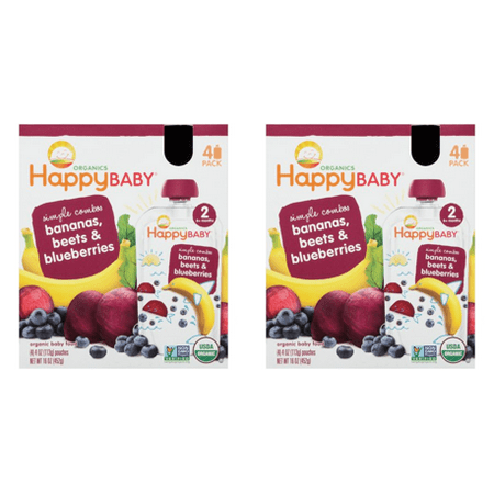 (2 Pack) Happy Baby Food - Organic - Simple Combos - Bananas Beets and Blueberries - 6 Plus Months - Stage 2 - 3.5 oz - 4