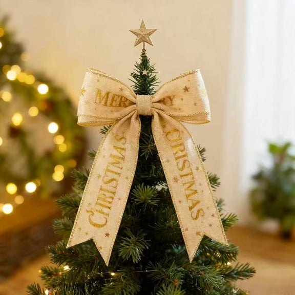 Merry Christmas Velvet Wired Edge Ribbon 2.48Inch 3 Yards Christmas Ribbon Gift Wrapping Ribbon Christmas Tree Decor, Christmas Decoration Bow Wreath, Beige