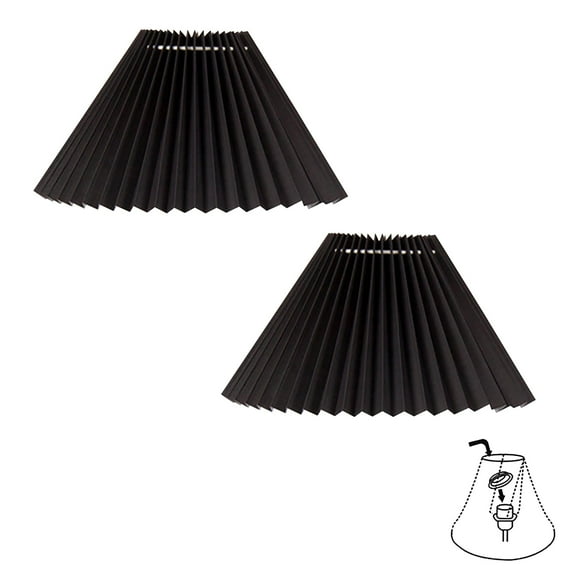 FSLiving Black Pleated Mushroom Designed Fabric Lamp Shade Replacement, Slip UNO Fitter Art Cover, DIY Torchiere Shade Decorative for Ceiling Pendant Light Table Lamp Swag Lamp Wall Sconce 2-Packs