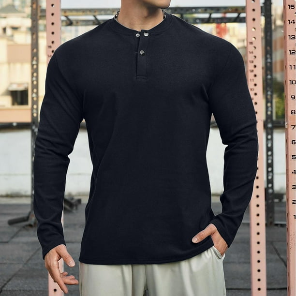 pstuiky camisa de manga larga para hombre, Camiseta/camiseta informal de manga larga con cuello redondo y lavado holgado de terciopelo para hombre camisetas de hombre xl
