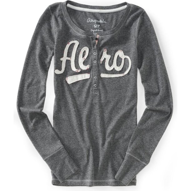 Aeropostale Womens Script Henley Shirt, Gris, XS Aeropostale henley