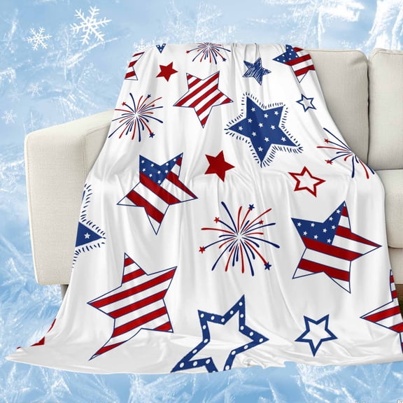 4th of July Cooling Blanket,Lightweight Breathable Summer Throw Blanket with Double Sided Cold Effect,Independence Day Blue Red Star Fireworks Picnic Blankets Bed Sheet for Hot Sleepers 40"x60"