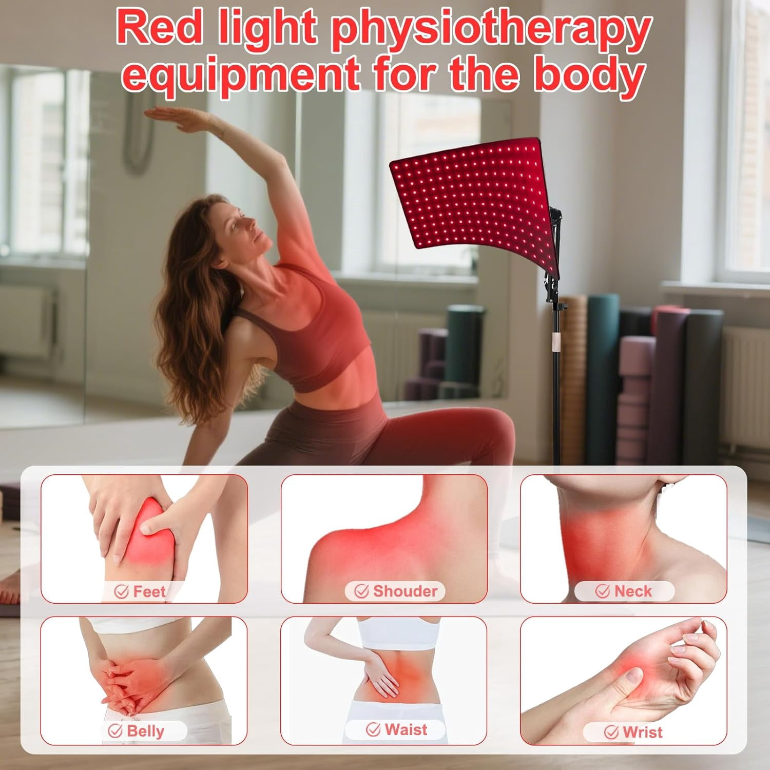 Red & Infrared Light Panel with Floor Stand, Fully Adjustable System for At-Home Relaxation and Full Body Revitalization