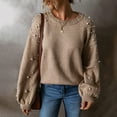 thumbnail image 3 of Pearl-Decorated Shoulder Pullover for Women, Loose Knit Crewneck Sweater with Beads, 3 of 9
