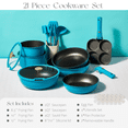thumbnail image 2 of Carote 21 Pcs Nonstick Cookware Sets, Pots and Pans Set with Detachable Handles, Oven/Dishwasher Safe, Stackable Kitchen Cooking Set, Induction Cookware, Peacock Blue, 2 of 7
