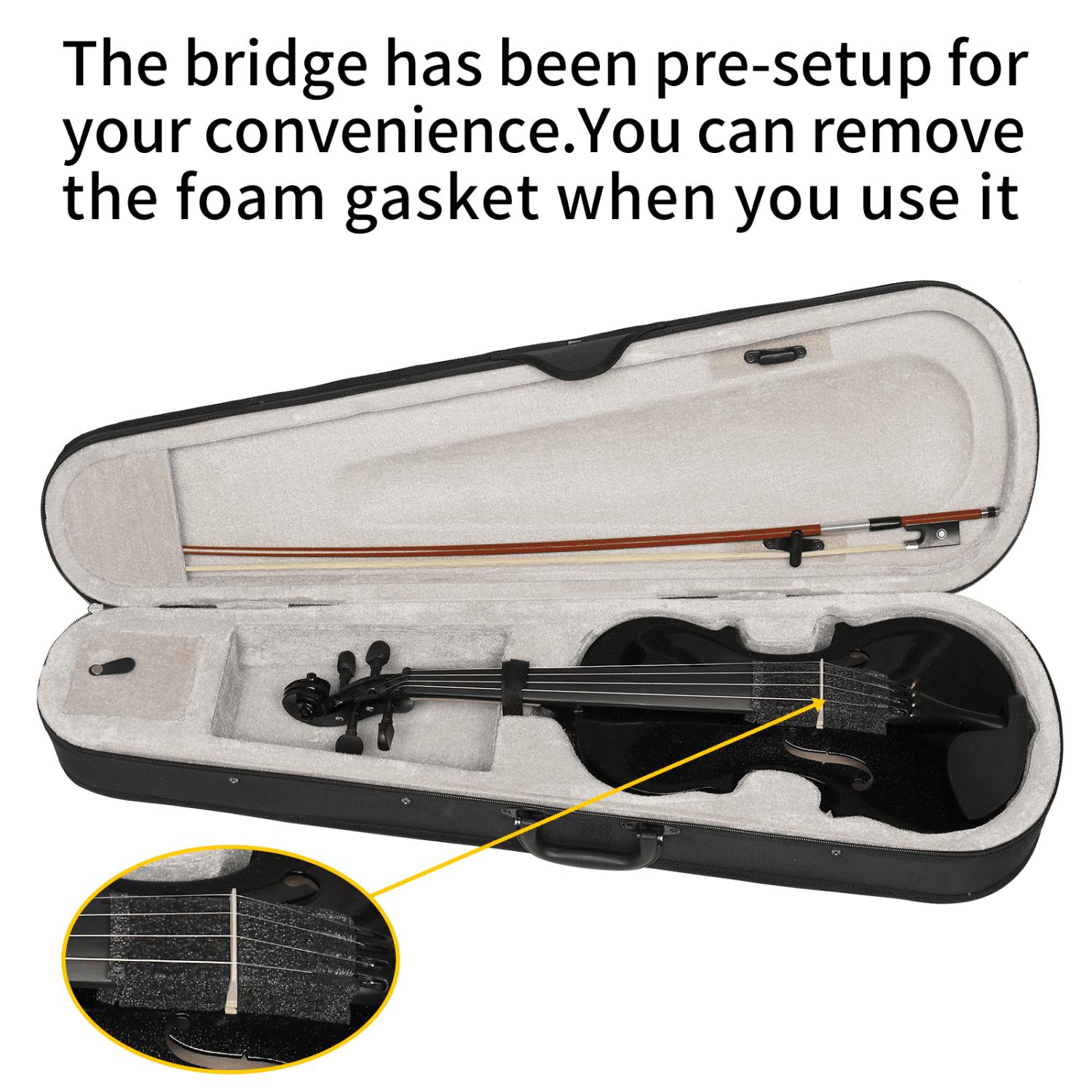 Hassch 4/4 Acoustic Violin Set with Case, Bow and Rosin, Fiddle Starter Kit with Sordine, Extra Strings and Shoulder Rest for Beginners, Black