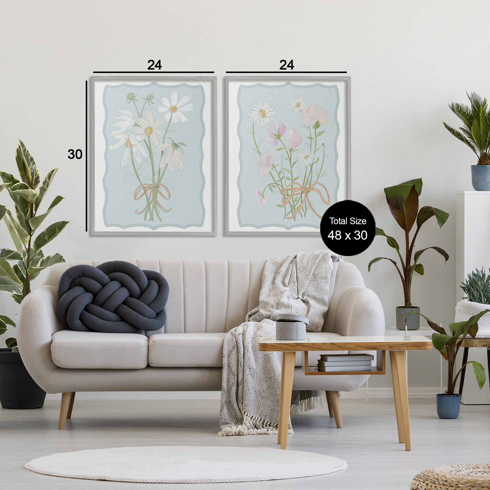 Vintage Spring Clippings 2 Piece Gray Framed Giclee Art Set, design by Leslie Hermosa