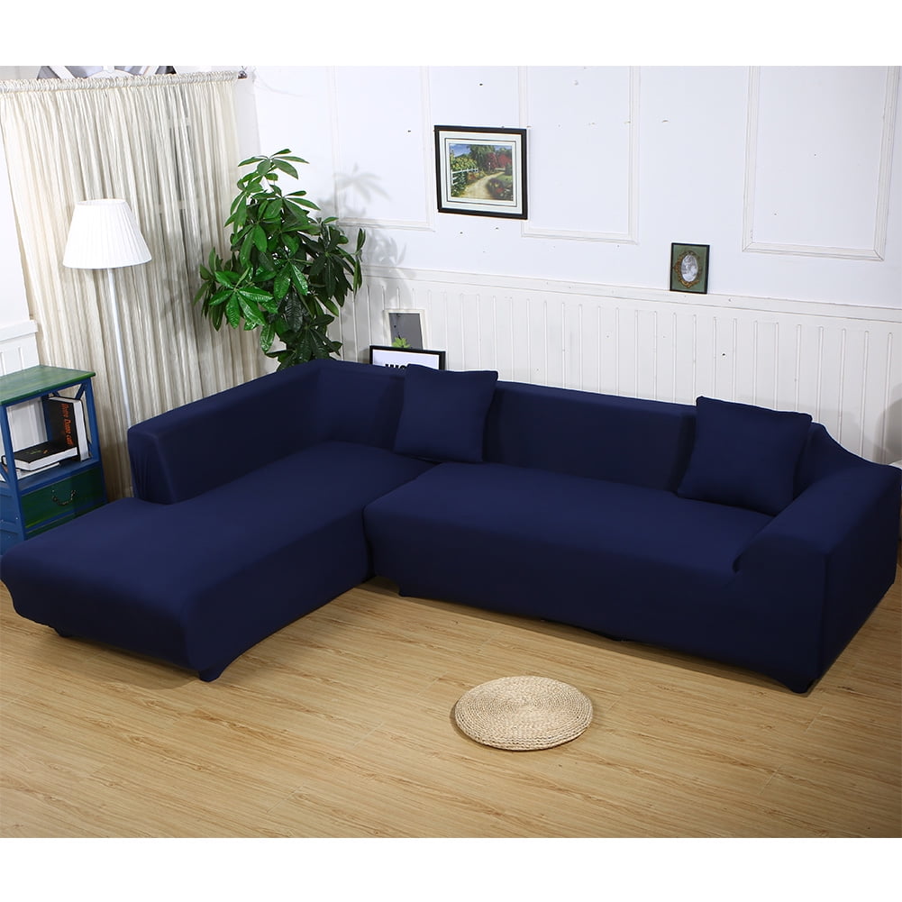 2 Pcs Covers for L Shaped Corner Sofa Covers Sectional Chaise Stretch Elastic 