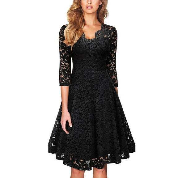 Tbopshirt Wedding Guest Dresses for Women,Women Lace Short Sleeves Party Dress Cocktail Prom Ballgown Vintage Dress