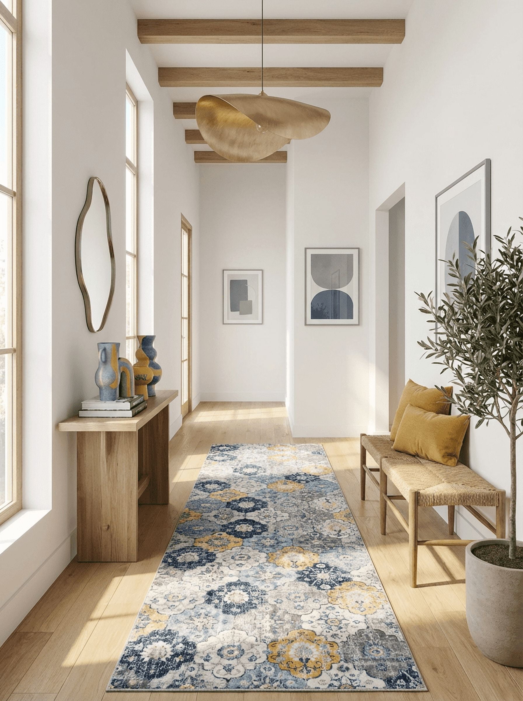 Rug Branch Savannah 2' x 19' (Exact Size: 2'3" x 19') Mid-Century Modern Modern Indoor Runner Rug, Blue Grey, Contemporary Entryway, Hallway, Bathroom, and Kitchen