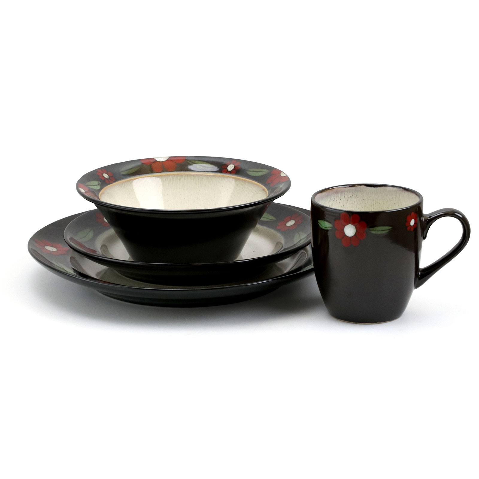 Elama Homestead 16 Piece Dinnerware Set in Brown and Floral - image 3 of 8