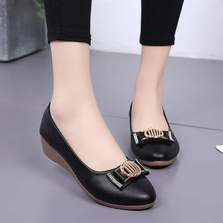 

NEGJ Womens Shoes Summer Casual Shoes Decorative Buckle Rhinestone Wedge Slip On Casual Shoes