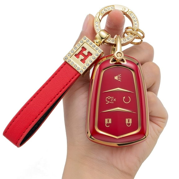 for Cadillac Key Fob Cover with Keychain,Soft TPU 360 Degree Protection Car Key Case shell for 2015-2019 Escalade ATS STS CTS CT6 XT5 SRX Smart Remote key bag accessories