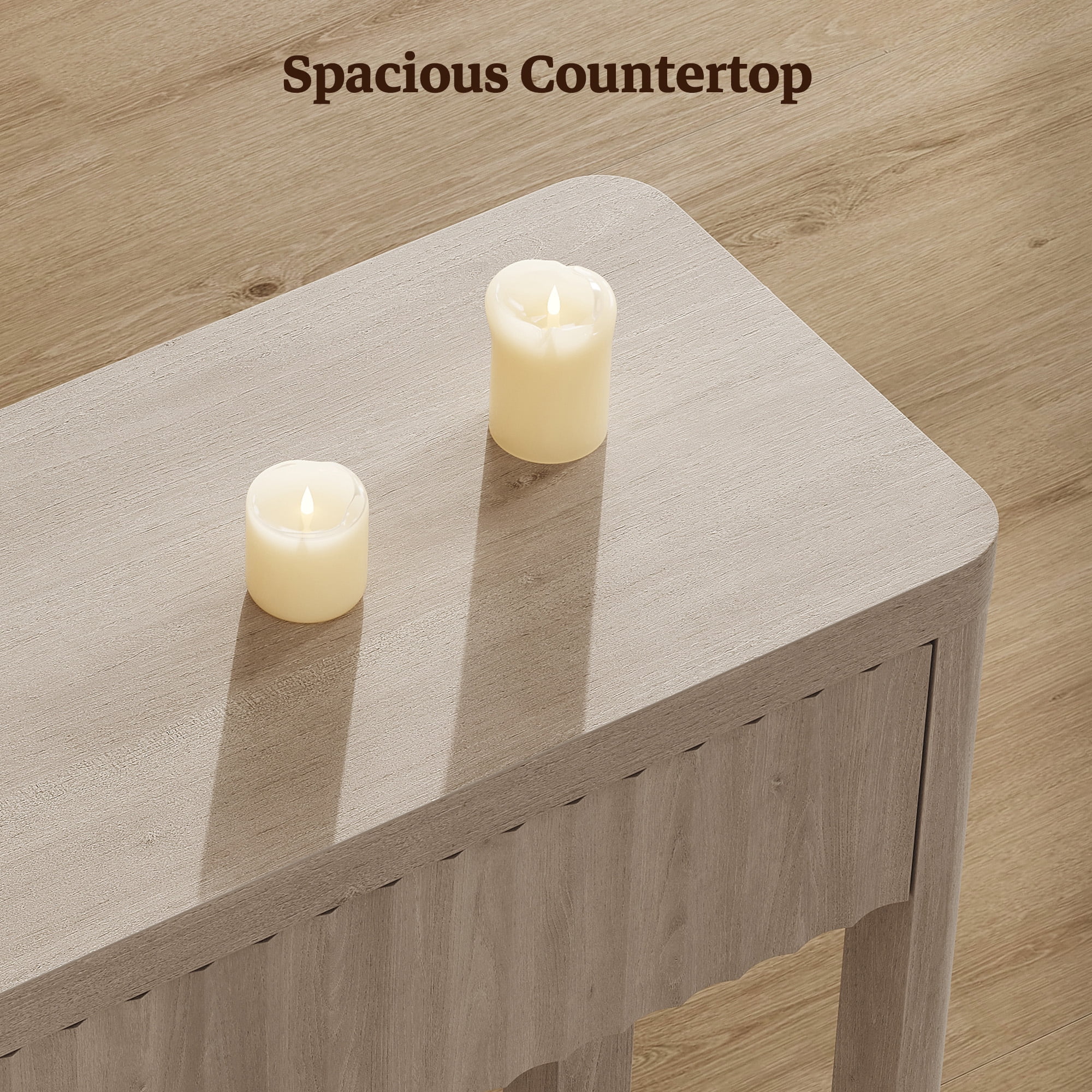 SICOTAS 61 inch Long Console Table Set of 2 with 3 Large Drawers, Modern Fluted Sofa Table Behind Couch with Open Storage Shelf, Entryway Table for Living Room, Hallway, Foyer, Light Grey Alder