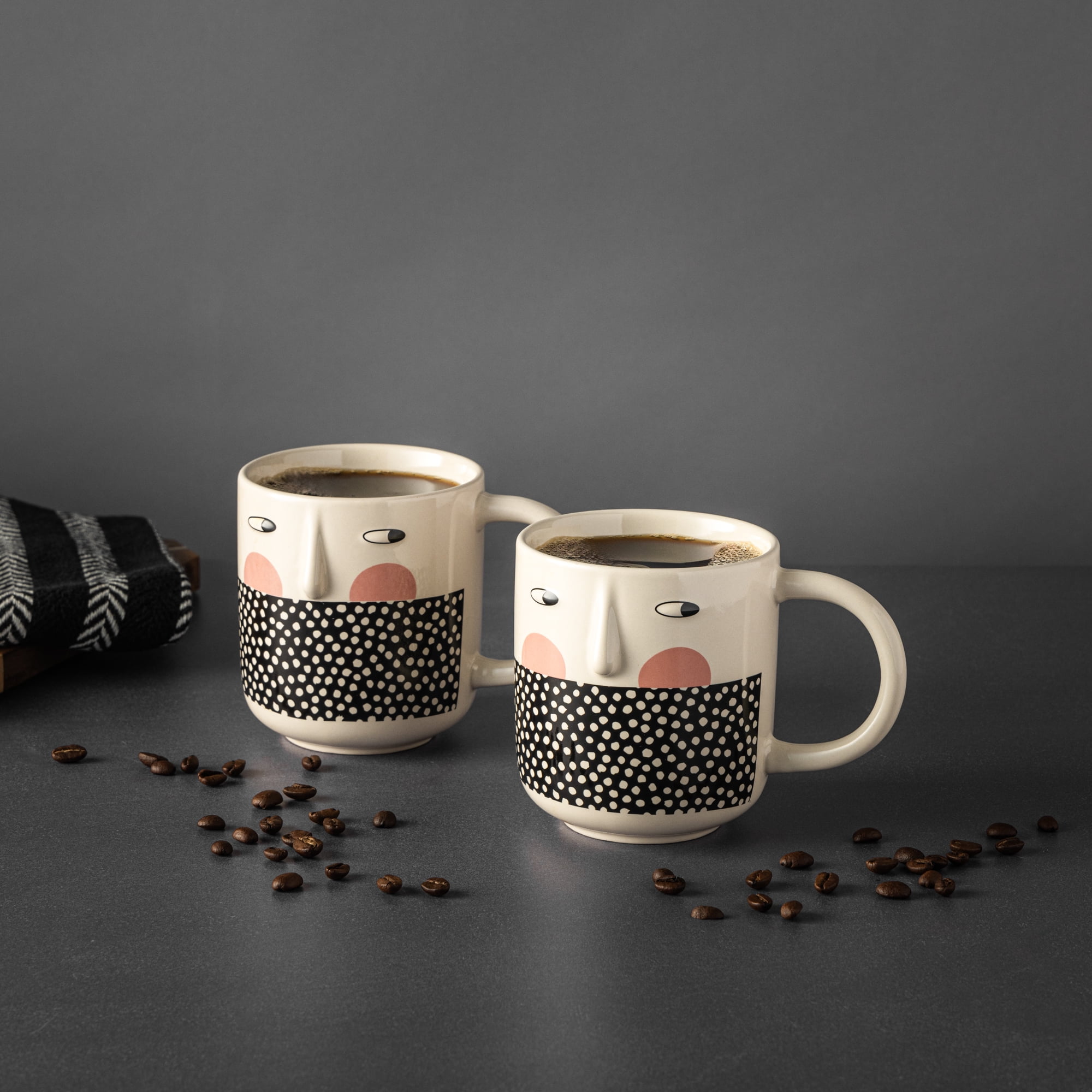 Thyme & Table Cheeky Faces with Dots Stoneware Mugs, 2-Pack, 16.2 fl oz
