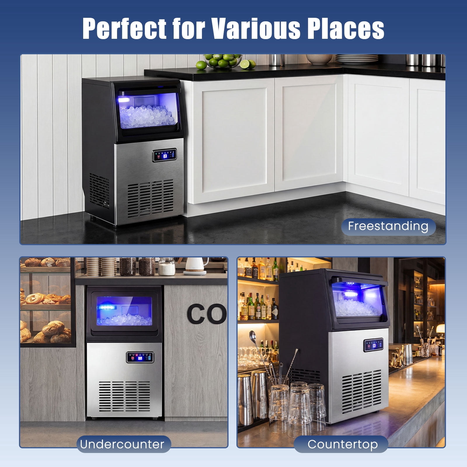 Costway Commercial Nugget Ice Maker, 90 LBS/24H Freestanding Undercounter Ice Machine