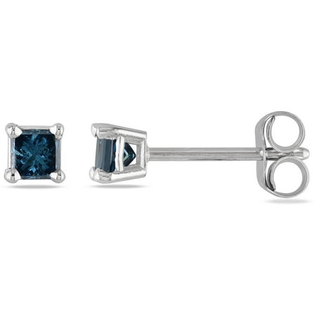 1/3 Carat T.W. Princess-Cut Blue Diamond Solitaire 14kt White Gold Stud Earrings