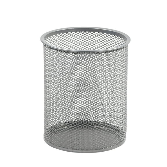 YBM HOME Office Round Desk Steel Mesh Pencil Cup Pen Holder Silver, 2374