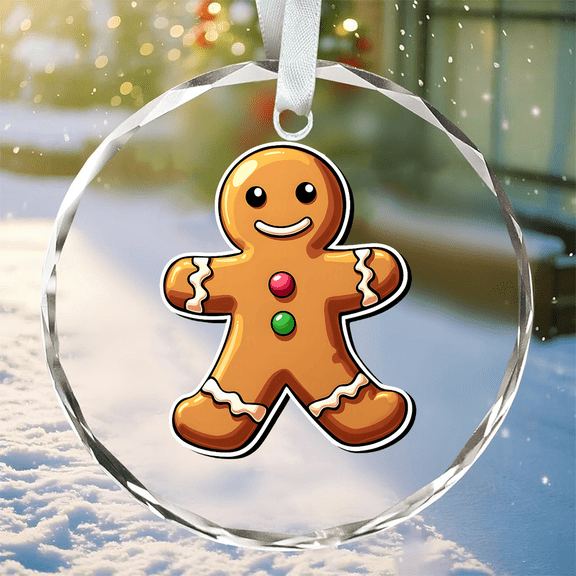 Gingerbread Man Ornament, Crystal Glass Ornament