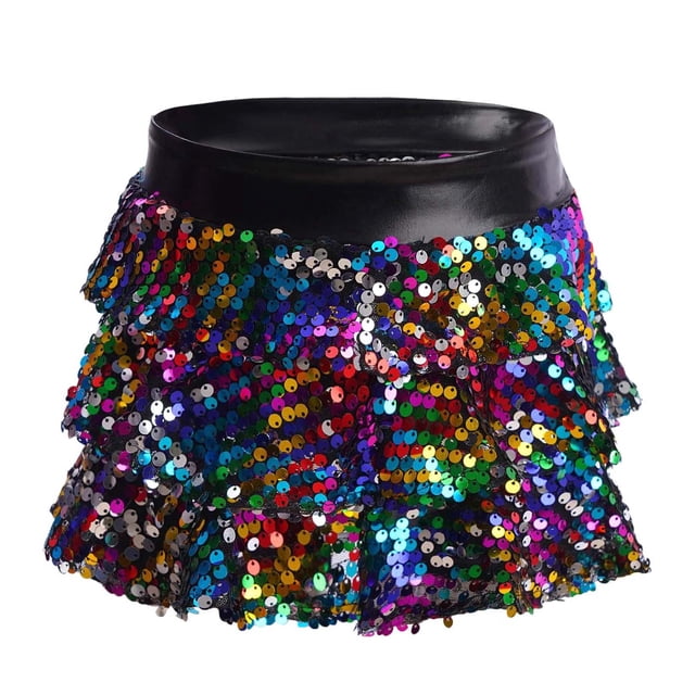 YONGHS Jupe Tutu à Paillettes pour Filles, Jupe de Danse à Volants, Robe de Ballet Colorée 4