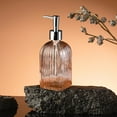 thumbnail image 2 of Vertical Stripe Textured Glass Soap Dispenser Bottle 350ml Refillable Pump Container for Shampoo Shower Gel Liquid Hand Wash in Multiple Colors, 2 of 7