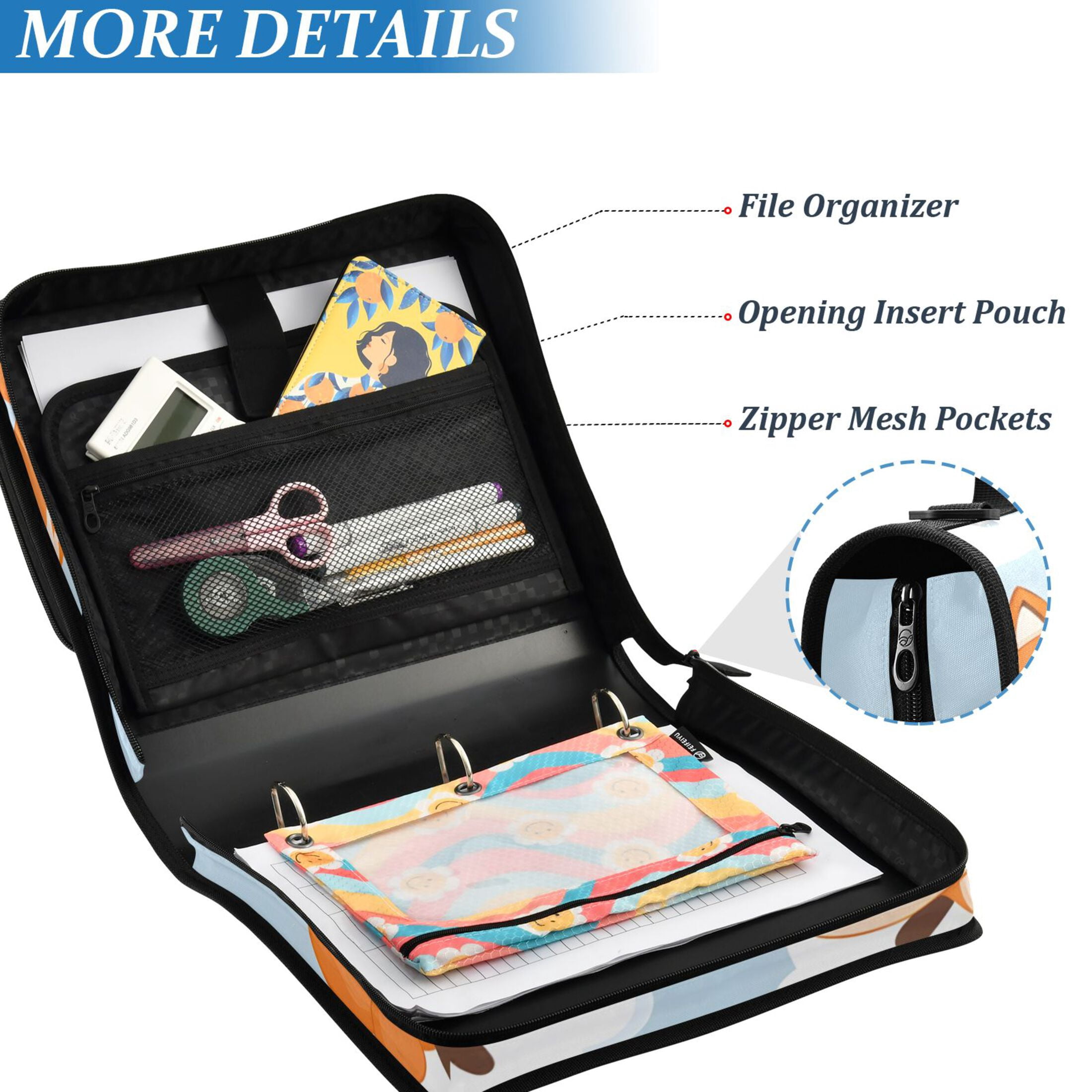 ALAZA Zipper Binder Fox on Cloud 3 Ring Trapper Keeper File Folder Organizer Bag