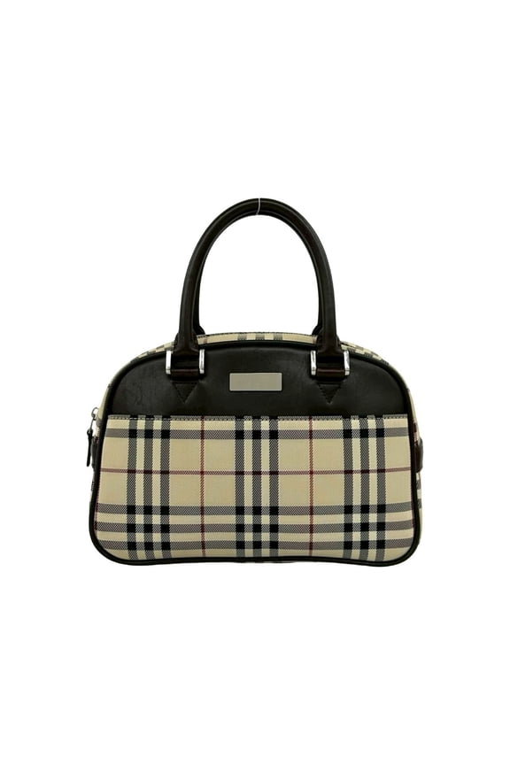 Pre-Owned BURBERRY logo hardware, Nova Check pattern, genuine leather, canvas, handbag, Boston...